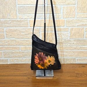 HAND PAINTED FLORAL SOFT LEATHER ADJUSTABLE ASYMMETRICAL CROSSBODY SHOULDER